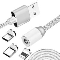 Magnetisch Ladekabel 3 in 1 Micro USB Lightning Usb C Drehbar 360° Magnetisch LED Kabel 1 Meter USB-Kabel für Samsung Iphone Huawei Xiaomi Silber Retoo