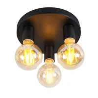 QAZQA - Klassisch I Antik IndustrieDeckenleuchte I Deckenlampe I Lampe I Leuchte schwarz - Facil 3-flammig I Wohnzimmer I Schlafzimmer - Stahl Rund - LED geeignet E27