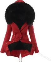 ASKSA Winterjacke Damen Warm Gefüttert Lang Parka Jacke Mantel Mittellang mit Kapuze Dicke Fleecejacke, Rot, S