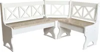 Weiße Eckbank II aus Kiefernholz mit unbehandeltem Sitzplatz 120 x 180 cm