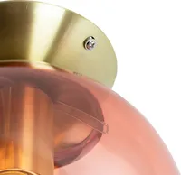 QAZQA - Art Deco Art Deco Deckenlampe Messing mit rosa Glas - Pallon I Wohnzimmer I Schlafzimmer - Kugel I Kugelförmig - LED geeignet E27