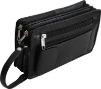 Bag Street - Leder Herren Handgelenktasche Herrentasche - Schwarz Doppelkammer