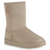 Mytrendshoe Damen Schlupfstiefel Warm Gefütterte Stiefel Winter Plateau Boots 825396, Farbe: Khaki, Größe: 37