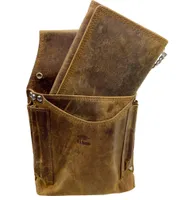 flevado ELtorro Hochwertiges Kellnerset Gastronomie Vintage Uni Geldbörse mit Etui und Hosenkette (braun)