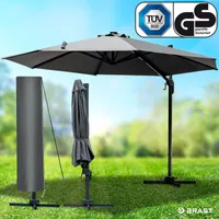 BRAST Alu Sonnenschirm Ampelschirm   Ø300cm Grau   Windsicherung & Schützhülle   UV-Schutz 50+   wasserabweisend   drehbar & höhenverstellbar