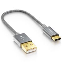 deleyCON 15cm USB-C Kabel - Ladekabel Datenkabel - Nylon + Metallstecker - USB C auf USB A - Kompatibel mit Apple Samsung Google Huawei Xiaomi Tablet Laptop PC - Grau