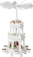 BRUBAKER Weihnachtspyramide Holzpyramide Weiß 3 Etagen 45cm Höhe handbemalte Figuren