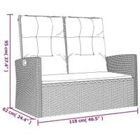 vidaXL Zahradní lavice s funkcí polohování a polštářem šedá 118 cm Poly ratan