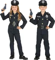 Polizist oder Polizistin Kinder Mütze Oberteil Gürtel Hose, Größe: 5 - 6 Jahre Farbe: Blau
