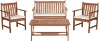 BELIANI Lounge Set Hellbraun Akazienholz für 4 Personen 4-Teilig 2-Sitzer Sofa mit 2 Sesseln Kissen und Tisch Outdoor Terrasse Garten Ausstattung