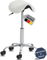 DELUKE® Sattelhocker mit Rollen VOULI | Höhenverstellbar, Drehbar | Kunstleder pflegeleicht | Rollhocker Arbeitshocker Praxishocker Arzthocker Bürohocker Drehhocker | Weiß