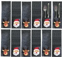 12 Stück Bestecktaschen Filz Elch Weihnachtsmann Weihnachten