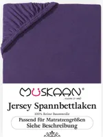 Müskaan Jersey Spannbettlaken 90x200cm - 100x200cm aubergine bis 22cm Matratzenhöhe Gummizug Bettlaken 100% Baumwolle