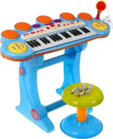 Kinder-Keyboard-Musik-Set Snare Drum Mikrofon Lichter 3 Oktaven Blau