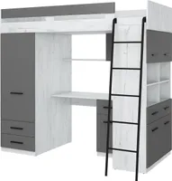 Loftová posteľ LEVEL R Poschodová posteľ Spálňové súpravy Písací stôl Šatníková skriňa Regál Craft White Graphite