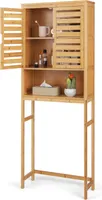 COSTWAY Über-Toilette-Speicherschrank, hoher Bambus-Badezimmerregal über Toilette mit 2 Türen und offenem Regal, Toilettenraum-Sparregal, Natur