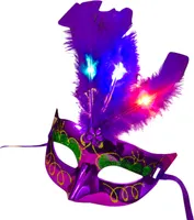 LED Maskerade VENEZIA mit Federn/venezianische Maske mit leuchtend u. blinkend Federn - Party Fasching Karneval Junggesellinnen Abschied Geburtstag Hochzeit