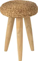 Manahee Design | Runder Hocker aus Teakholz und Wasserhyazinthe Natur | Naturfarben | 40 x 30 x 30 cm
