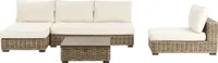 BELIANI Lounge Set Grau Rattan 4-Sitzer Rechtsseitig mit Auflagen Cremeweiß Tisch und Lounger Boho Gartenausstattung Terrasse Outdoor