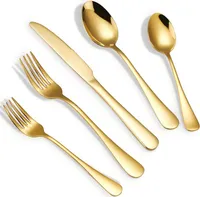 Besteck Set, 30-teiliges Besteckset für 6 Personen, Hochwertige Edelstahl Gehämmertes Tafelbesteck für Haushalt/Küche Spülmaschinenfest, Gold