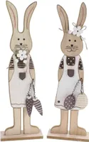 Hasenpaar Aufsteller Set Hasenjunge + Hasenmädchen Holz Figur Ostern Dekofigur, Größe:41 x 13 x 5cm