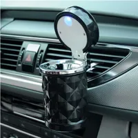 Portable LED Auto Aschenbecher mit deckel Raute Muster Aschenbecher mit Halterung für Auto-schwarz