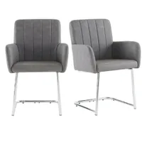 Freischwinger Stühle mit Armlehnen, 2er Set Kunstleder Esszimmerstühle, Ergonomisches Rückenlehne für Esszimmer, Wohnzimmer, Grau