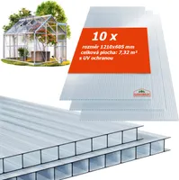 GARDEBRUK® 10x Dwuścienne arkusze 6mm Przycięte na wymiar 121x60.5cm Poliwęglan 7.3m² Odporne na promieniowanie UV Dwuścienne arkusze Szklarniowe arkusze Wielościenne arkusze