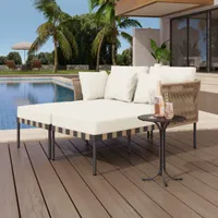 Odikalo Gartensofa Loungesessel-Set Terrassen Outdoor mit Couchtisch 4 Kissen Beige