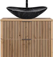 Waschtisch schwarz gerillt 80 cm Waschbeckenunterschrank mit Keramik Waschbecken XANTEN-56 in anthrazit mit Eiche Nb., B/H/T: ca. 80,6/73,7/46,5 cm