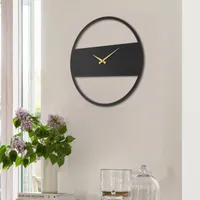 Opviq, Stripe Metal Wall Clock - APS103, Dekorative Metall-Wanduhr, 100 % STAHL, Schwarz, 49 x 49 cm