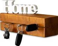 levandeo Schlüsselbrett Holz Massiv 35x10cm Teak lackiert Schlüsselleiste Board
