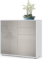 Vladon Sideboard Ben,  Germany, Kommode mit 2 Türen und 2 Schubladen, Weiß matt/Sandgrau Hochglanz (79 x 74 x 36 cm)