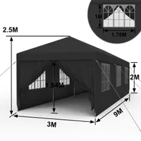 Sessamen-LP altánok vodotesný 3x9 m záhradný altánok s 8 bočnými stenami polyetylénový pivný stan dvere na zips pre záhradnú párty svadba, antracit