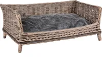 UNUS® Hundebett Hundekorb Hundekörbchen aus Weide eckig mit Kissen grau