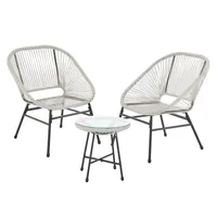 SVITA TULUM Balkon-Möbel 3-tlg. Garten-Möbel Set Balkonstühle mit Tisch Weiß