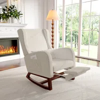 Schaukelstuhl Sessel Relaxsessel Schaukelsessel Schwingstuhl, gepolstert, mit Holzsockel Fußstütze Verdicken Schaukelsessel, für Wohnzimmer Schlafzimmer Balkon, ,2 Seitentaschen,Beige