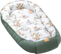JUKKI® BabyNestchen XXL 120x65cm bis zu 18 Monaten 2seitig [Savanna Fun + Olive Samt] Nestchen Babybett Reisebett Kokon Babynest Kuschelnest Nest