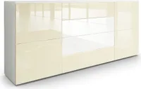 Vladon Sideboard Rova,  Germany, Kommode mit 4 Türen und 4 Schubladen, Weiß matt/Creme Hochglanz/Weiß Hochglanz (166 x 72 x 35 cm)