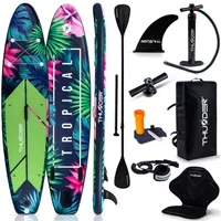 THUNDER® | TROPI 320 | Aufblasbares SUP-Board | 320×75×15 cm | Set mit Kajaksitz, Rucksack, Doppelhubpumpe, Paddel | 15 PSI | D-Ringe & Gepäcknetz