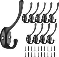 10 Stücke Kleiderhaken Schwanenhals Haken Doppelt Wandhaken Haken Wand Mantelhaken(Schwarz)