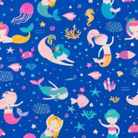 Geschenkpapier Meerjungfrau Muster 70cm x 2m Rolle Blau