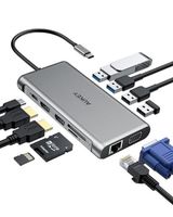 AUKEY CB-C78 Hub, 12 in 1 USB C Hub mit Gigabit Ethernet, Dual 4K HDMI, VGA Silber