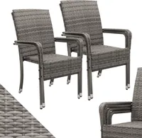Juskys Polyrattan Gartenstühle Yoro 4er Set - mit Armlehnen & Rückenlehne - 4 Stühle stapelbar - Rattan Stuhl Garten - Stapelstuhl Grau-meliert
