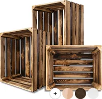 Creative Deco 3x Drevená debna s plameňom | 50x40x30cm | sada debien na víno debna na ovocie drevo | drevená krabica  debna na hračky úložný box