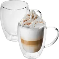 Intirilife 2x Doppelwandiges Thermo Glas Set in 250 - 300ml – Thermoglas Thermogläser Mundgeblasen isoliert Latte Macchiato Teeglas Kaffeeglas mit Henkel