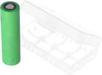 Sony Konion US18650VTC5 - 2600mAh, 3.6V - 3.7V, 65x18.2mm, min. 2500mAh typ. 2600mAh maks. 30A wyjście prądowe (płaska góra) wraz z pojemnikiem ochronnym baterii