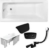 Badewanne Rechteck Set 5in1 160x75 mit Premium Ablaufgarnitur und Füßen GRATIS + Styroporverkleidung + Kopfstütze in Schwarz | BADLAND TALIA