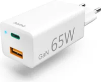 Schnellladegerät, GaN, 1x USB-C, 1x USB-A, Mini-Ladegerät, PD, 65 W, Weiß (00201643)
