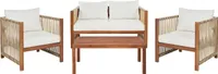 BELIANI Lounge Set Beige Akazienholz und Flechtseil 4-teilig für 4 Personen mit Kissen Stoff 2-Sitzer Sofa 2 Sessel und Couchtisch Outdoor Terrasse